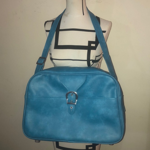 VINTAGE Blue Leather Weekend Bag. - Picture 3 of 8